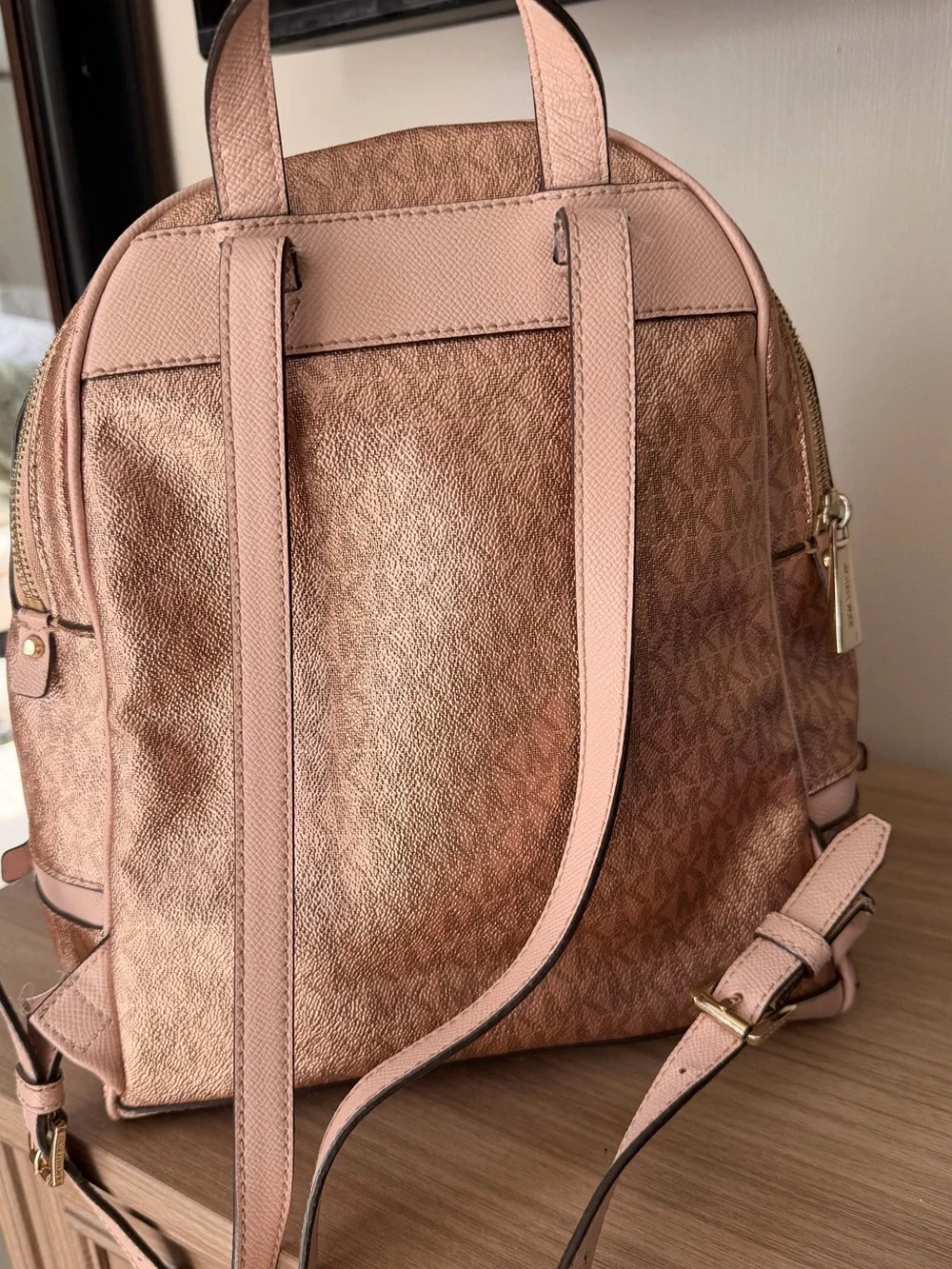 Michael Kors Rose Gold Metallic Leather Backpack